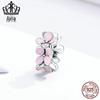 Sterling Silver Pink Four-Leaf Flower Beaded Bracelet Spacer Jewelry