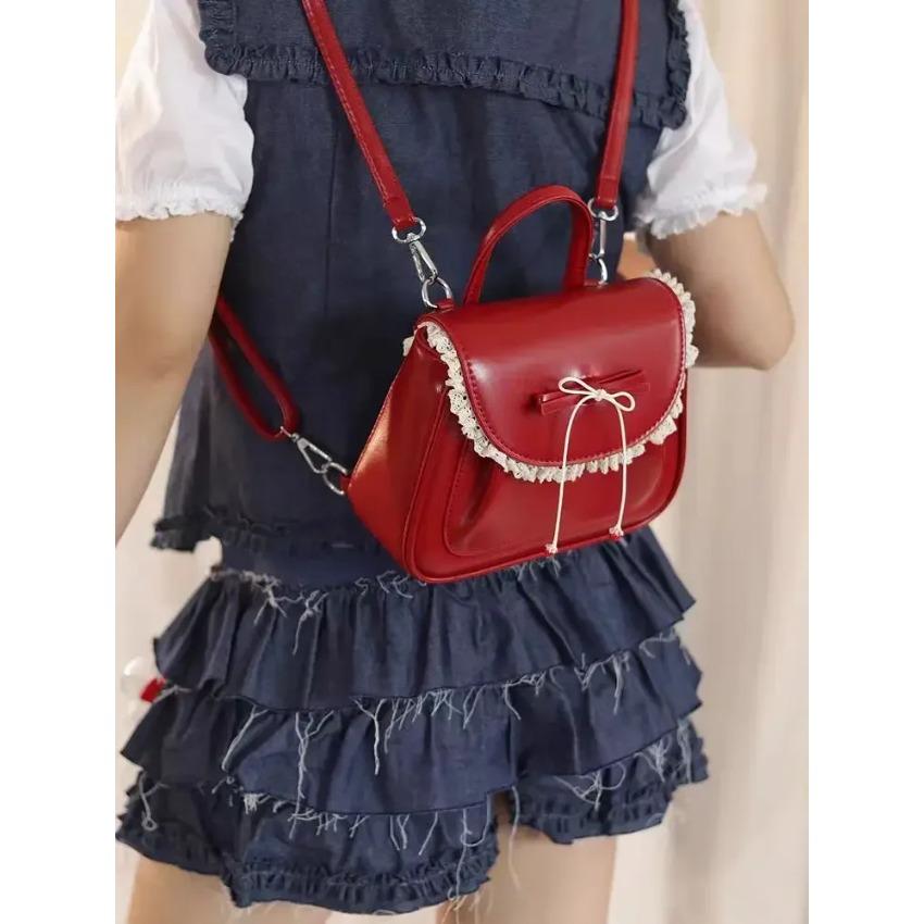 Double Red Arch Shoulder Bag for Women New Fashion Trendy Backpack Lace Edge Versatile Shoulder Crossbody Bag