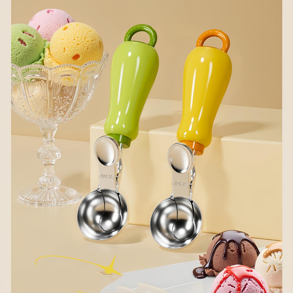 Ergonomic Ice Cream Scoop with Stainless Steel Spoon ,Green and White, Perfect for Scooping Soft Serve