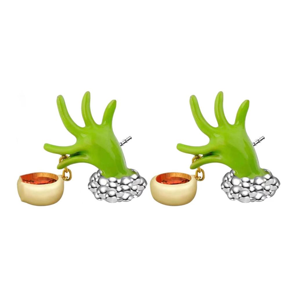 Trendy Christmas Green Frog Monster Earrings - Unique European & American Fashion Design
