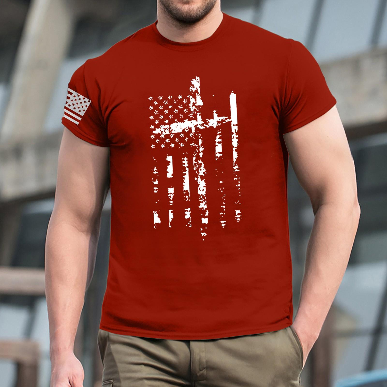 

Летняя мужская популярная футболка с круглым вырезом и коротким рукавом с принтом XL красный