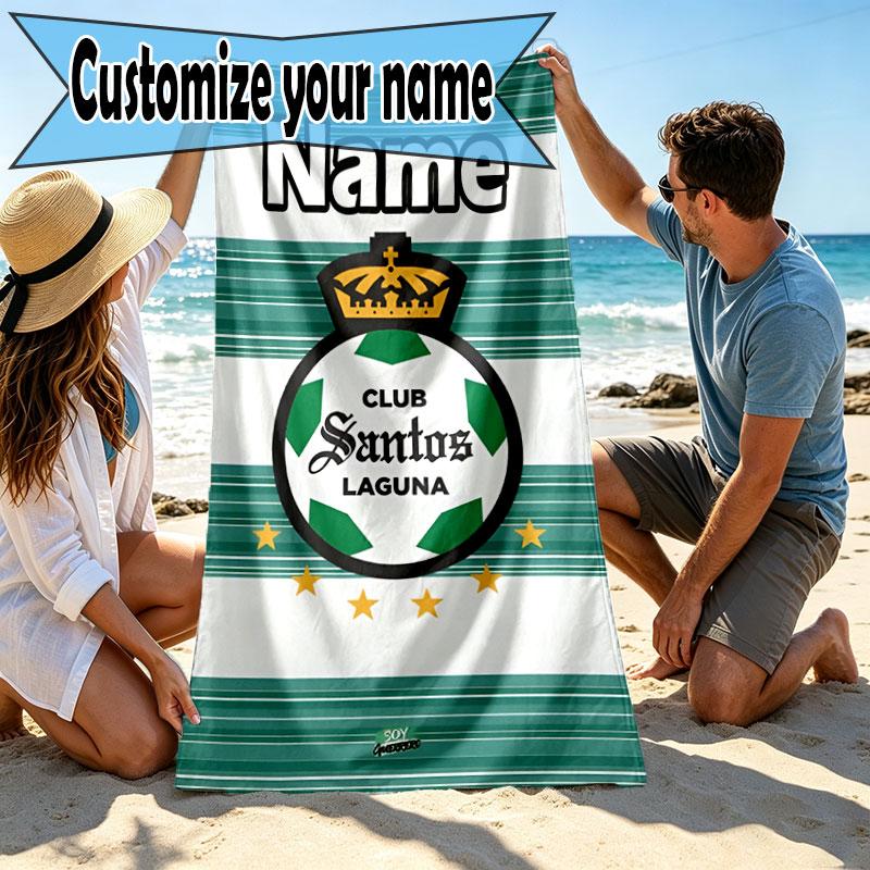 Custom Name Personalized Club Santos Laguna Print Beach Towel, for Trip Camping Beach Party Home Decor, Birthday Gift for Family & Friends
