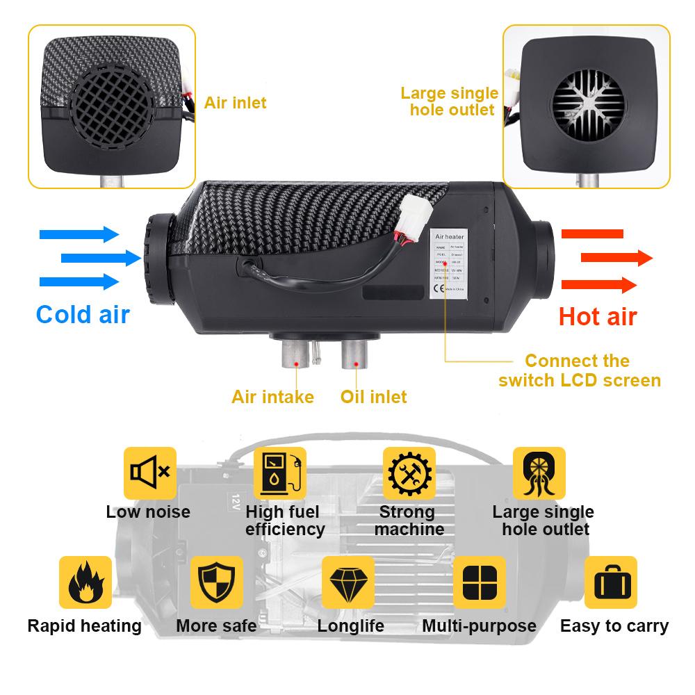 5-8KW Air Parking Heater Universal 12V&24V Split Unit Straight Fuel Tank Remote Control Switch For Indoor Outdoor Camping Vans