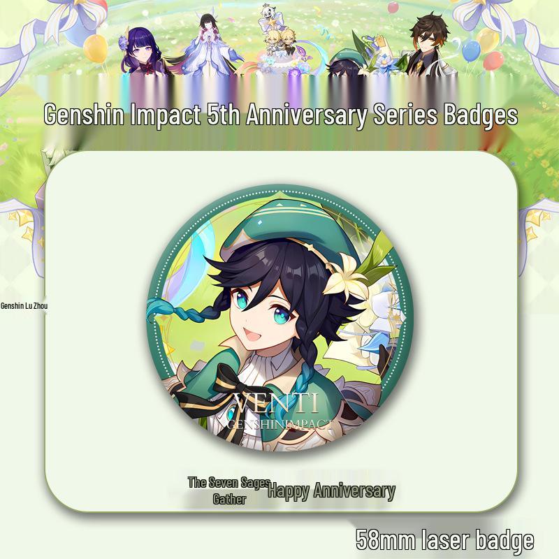 Genshin Impact 5th Anniversary Character Badges: Venti, Fischl, Raiden Shogun, Nahida 58mm Collector s Edition
