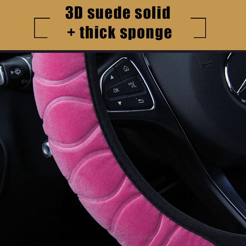 Plush Steering Wheel Cover Super Soft and Warm In Winter Elastic Embossed Handle Cover