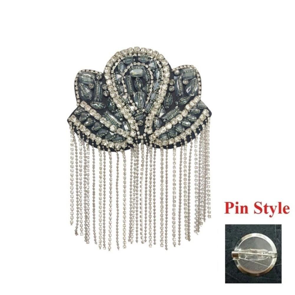 1Pc Beaded Decoration Diamond Tassel Epaulets Detachable Sparkling Shoulder Tassel Epaulet Rhinestone Hand-Beaded Fabric Patch