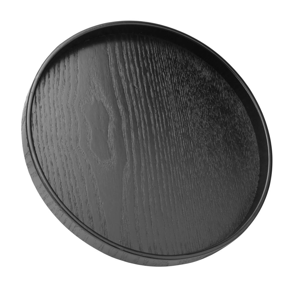 Wooden Black Round Tea Cup Tray Plates Holder Serving Teahouse Cafe Tea PlateBlack 24cm