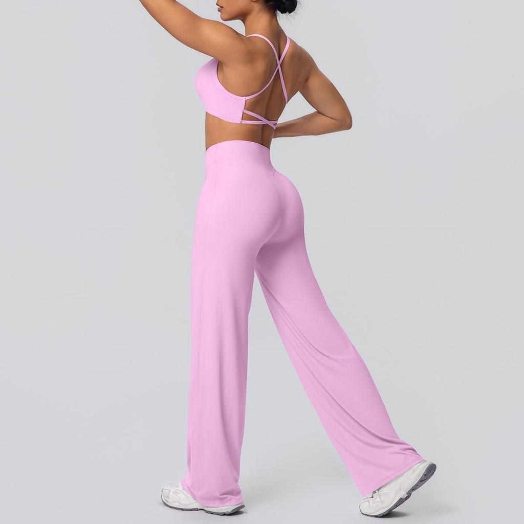 Borstat Sport-BH med Korsrygg & Vida Yoga-byxor - Andningsbart 2-delat Träningsset