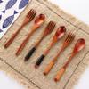 Style Desserts Condiment Cloth Bag Portable Wooden Natural Cutlery Set Tea Scoops Spoon Fork