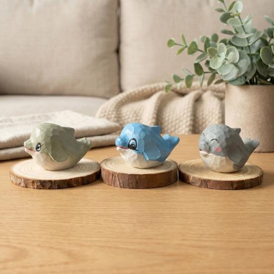 Hand-Carved Wooden Dolphin Figurine Cute Dolphin Statue Ocean Animal Desk & Home Decor, Handmade Wood Dolphin Ornament, Unique Gift for Animal Lovers