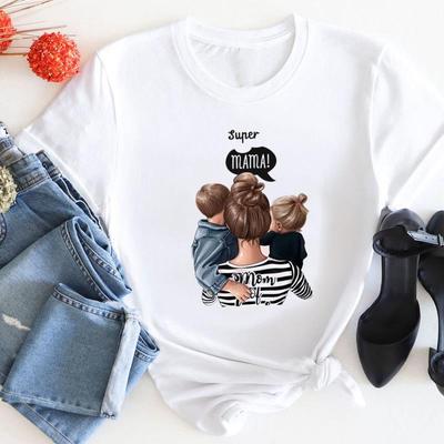 (Asian Size) T Shirt Women Striped Love Mom Mother Style 90s Print Tee Top Fashion Female Clothing Short Sleeve Graphic T-shirts