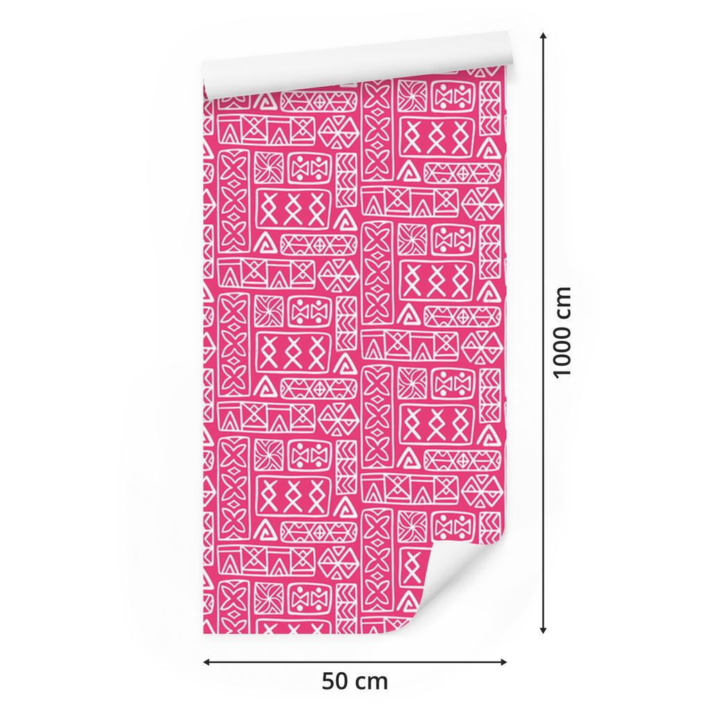 Polynesian Geometric Pattern Wallpaper Powder Pink and Rose 50x1000