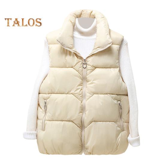 Women Winter Zip-up Vest Coat Thickened Padded Stand Collar Neck Protection Sleeveless Outerwear with Zipper Pockets Solid Color Keep Warm Waistcoat