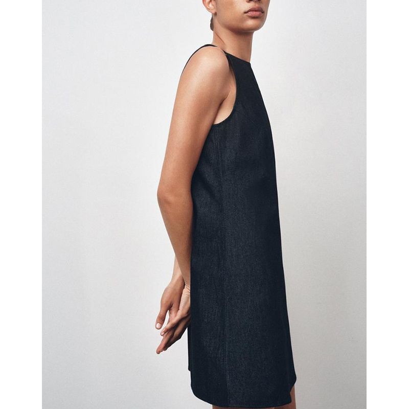 Summer New Retro Elegant Commuter Round Neck Sleeveless Type a Backless Denim Short Dress 5216072