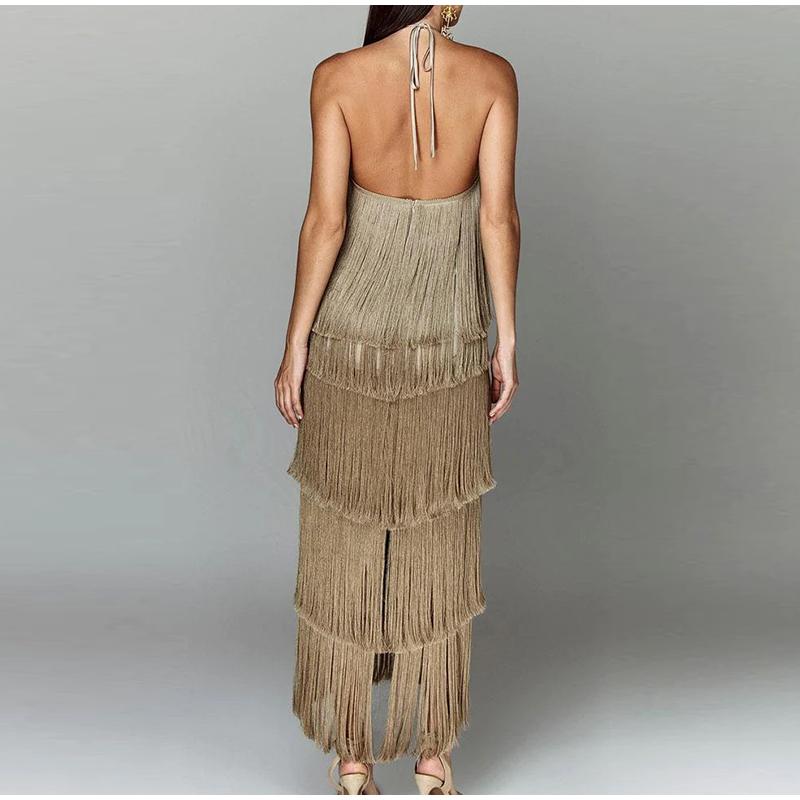 Dusker Halter Split Kvinner Kjole Ermeløs Ryggløs Snøring Party Summer Street Club Evening Robe