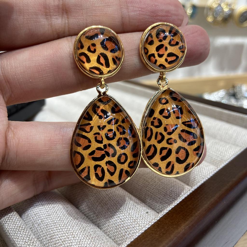 American Retro Water Drop Leopard Print Earrings Personalized Fashion Trend Resin Earrings Versatile Temperament Spice Girl Earrings