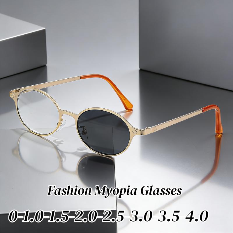Trendy Round Photochromic Myopia Glasses for Men Vintage Ultralight Near Sight Eyeglasses Women Outdoor Color Changing Eyewear