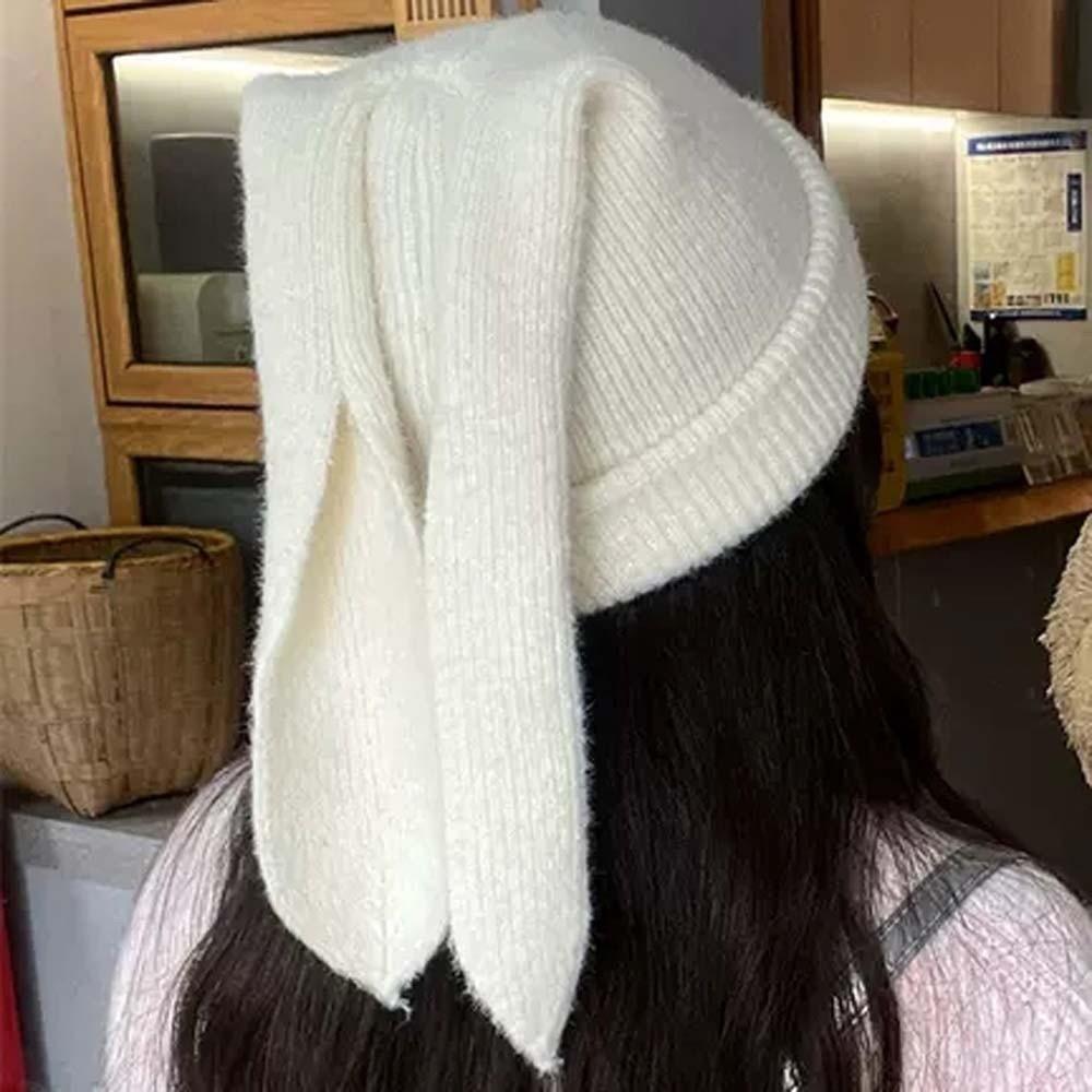 Elastic Rabbit Ears Cap Trendy Solid Color Knitted Hat Versatile Brimless Beanie Hat Outdoor