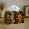 1pc African Tribal Tissue Box with Abstract Geometric Orange Warm Sun - Modern African Print Napkin Holder Organizer, Tissue Dispenser Suitable for Ki