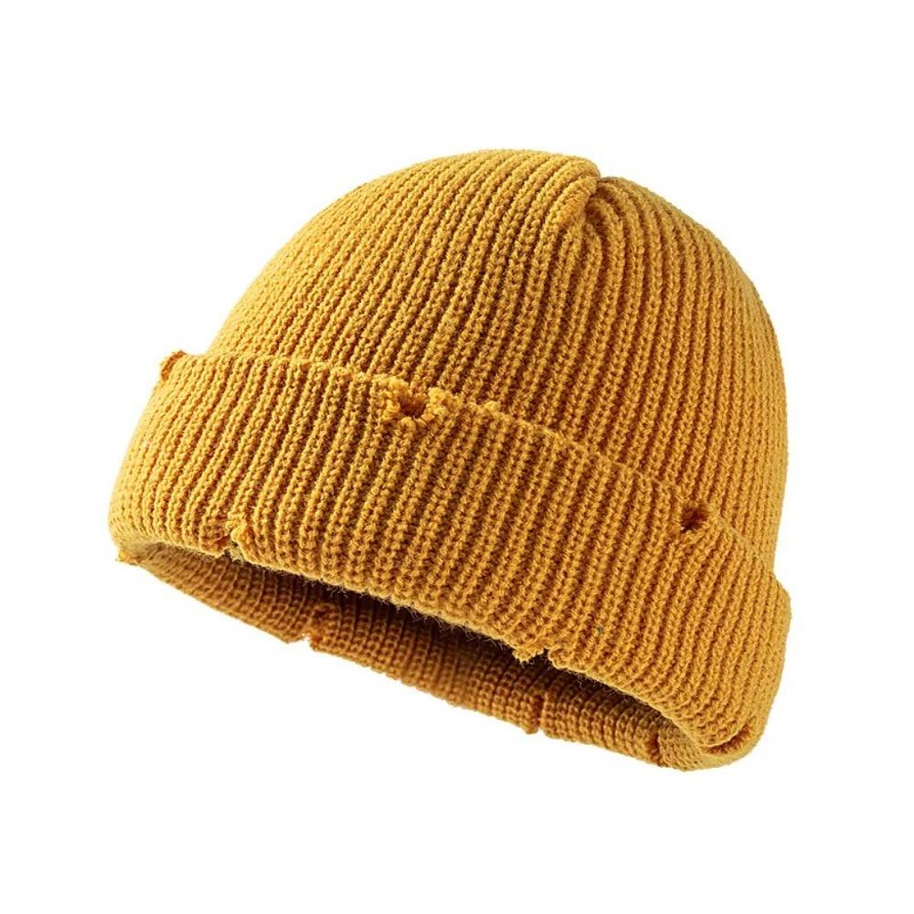 Warm Keeping Short Knit Beanie Acrylic Men Women Knitted Hat Fashion No Brim Warm Hat  Daily