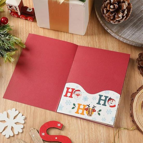 Christmas Gift Card Holder 5 Slots Postcard Card Sleeve Christmas Tree/Snowman Money Holder Envelope Booklet for Xmas Party Supplies