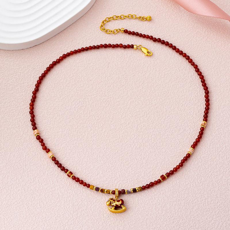 New Year's Enamel Pony Bracelet Necklace Red Agate Year of the Horse Beaded Stacked Wear Light Luxury Simple Versatile Set