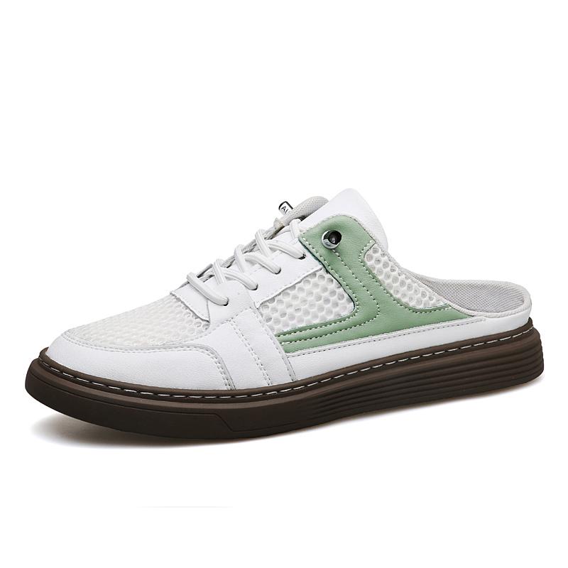 

Дышащие мужские туфли Muller из натуральной кожи, мужские повседневные тапочки на плоской подошве со шнуровкой, молодежные подростковые туфли с вырезами и полупрогулочными ботинками 45 белый