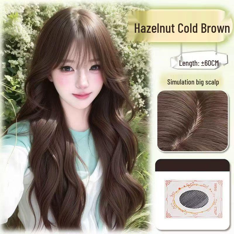 Women's Full Head Cover Wig with Long Curly Hair, Fluffy Big Waves, Natural-Looking Simulation Hair