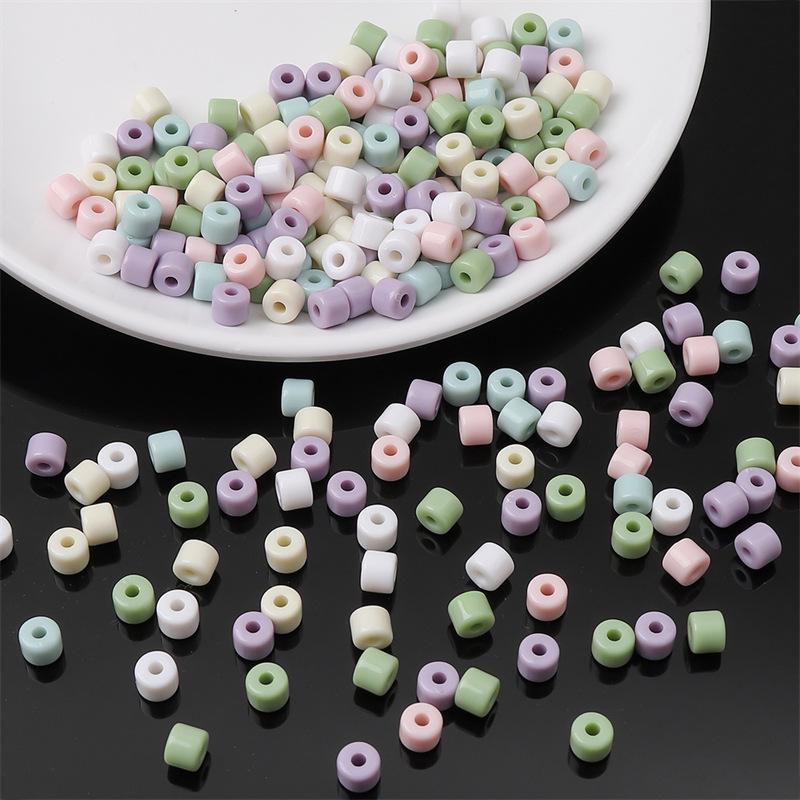 Acrylic Cream Solid Color Small Cylinder Beads for DIY Hairpin, Bracelet, Necklace Jewelry Accessories