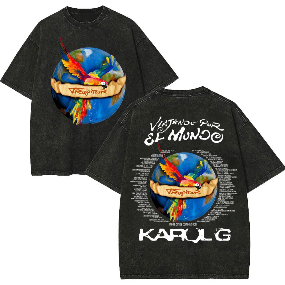 Vintage Spłowiałe Koszulki Karol G Tropicoqueta Tour 2026 Mężczyźni Kobiety Moda Pop Muzyka Koszulka Letnia Codzienna Luźna Bawełniana Koszulka