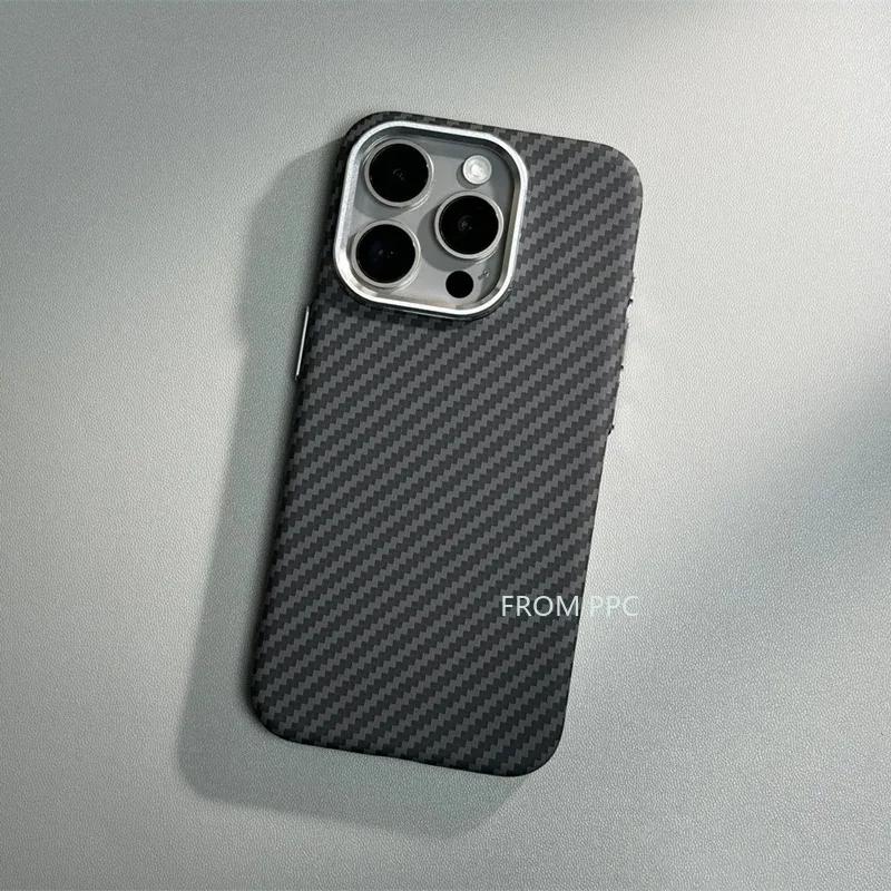 Carbon Fibre for MagSafe Cover Case for iPhone 17 16 15 14 Pro Max Wireless Charging Magnetic Phone Shell Camera Ring Hard Coque