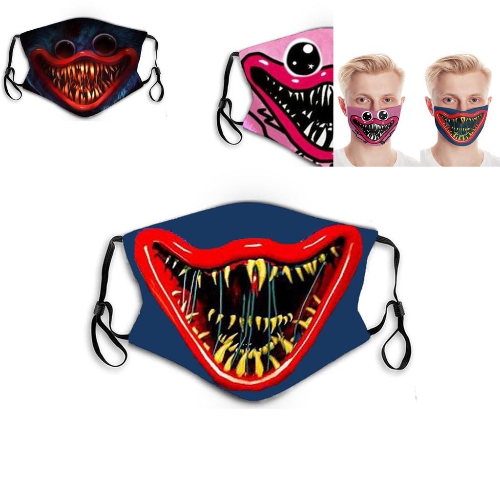 Masca de Față din Bumbac de Halloween Poppy Playtime Huggy Wuggys Pentru Adulți, Ajustabilă, Respirabilă