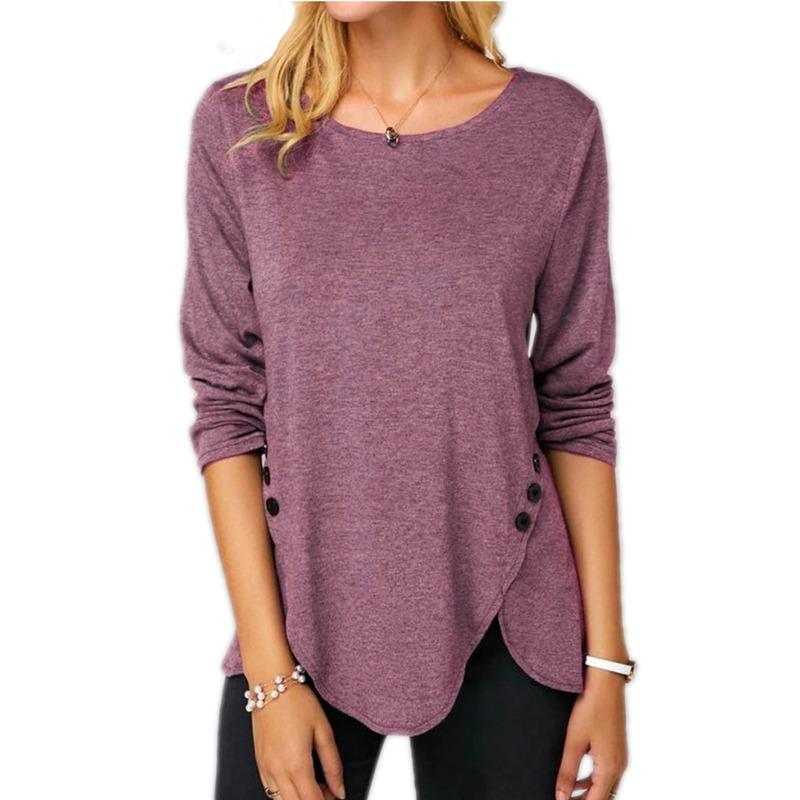 BITCED Women's Fashion Casual Solid Color Print Long Sleeve O-Neck Blouses & Shirts