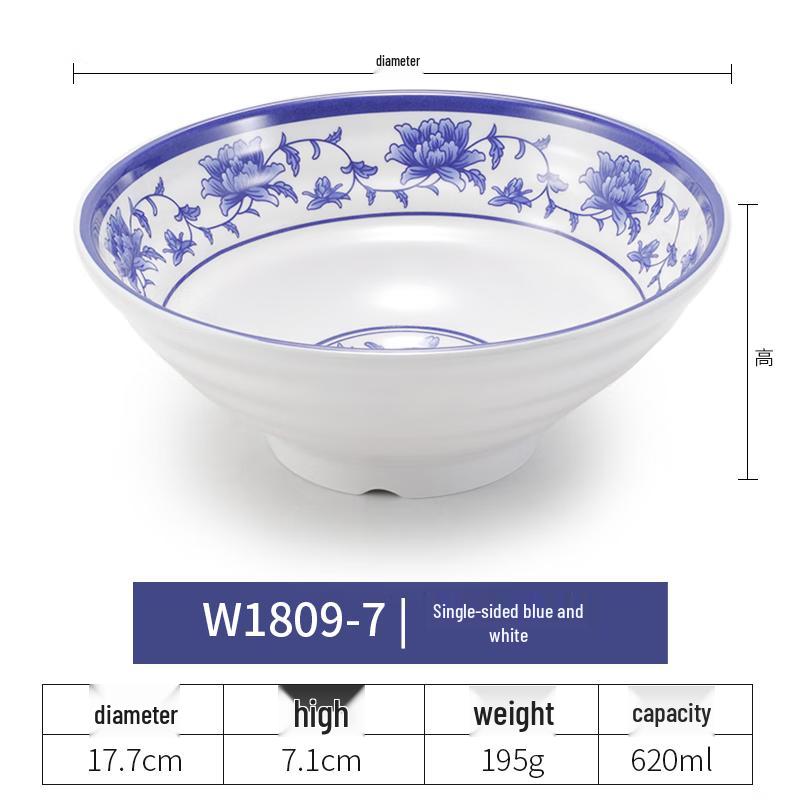 Chinese Style Blue & White Melamine Noodle Bowl