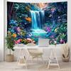 Arazzo Cascate Forestali Arazzi Paesaggio Naturale Arazzi Fiori Farfalle Piante Floreali Colorate Estetica Fantasy Muro