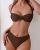 2025 Women's Solid Color Tie-up Bikini Split Swimsuit - European & American Style