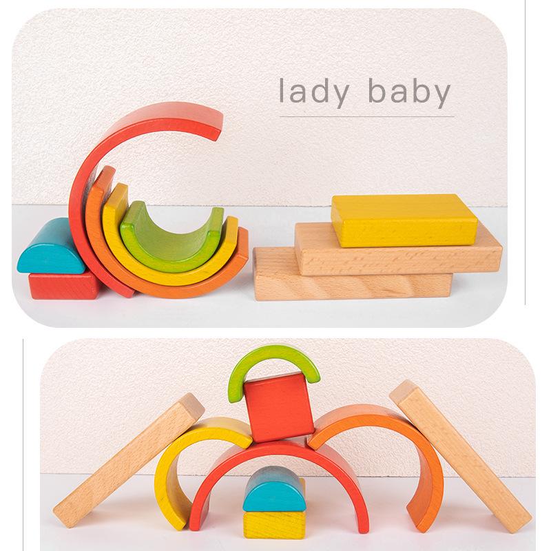 Beechwood Rainbow Stacking Blocks: Educational Toy for Color and Shape Recognition in Kindergarten Children