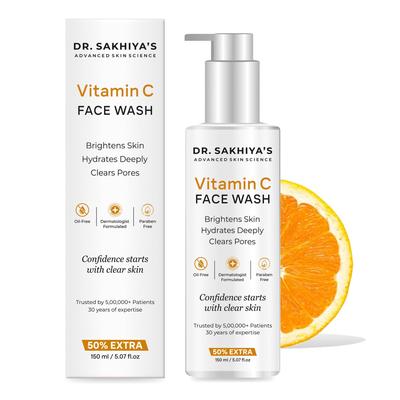 DR. SAKHIYA'S Deep Cleaning Vitamin C Face Wash with Glycerin (150ml) for All Skin Types, Makes Skin Soft & Smooth, Face Glowing and Brightening, F