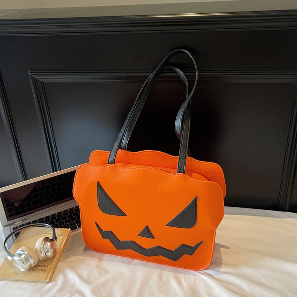 Pu Leather Halloween Tote Bag Gothic Demon Messenger Bag Funny Pumpkin Shoulder Bag Women