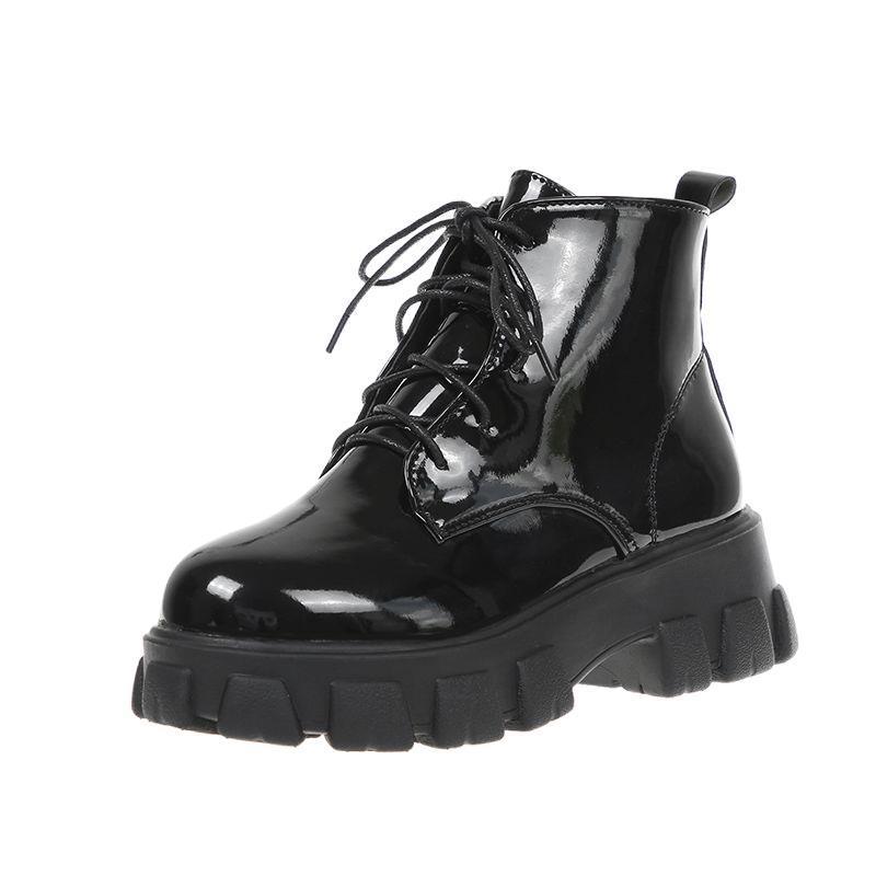 Women's Plus Size Round Toe PU Snow Boots Casual Short Tube Thick Soled Martin Boot Lacing Knight Shoes 35-42