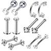12-Piece Set of Stainless Steel Zircon Body Piercing Jewelry Including Eyebrow Rings, Lip Rings and Earrings