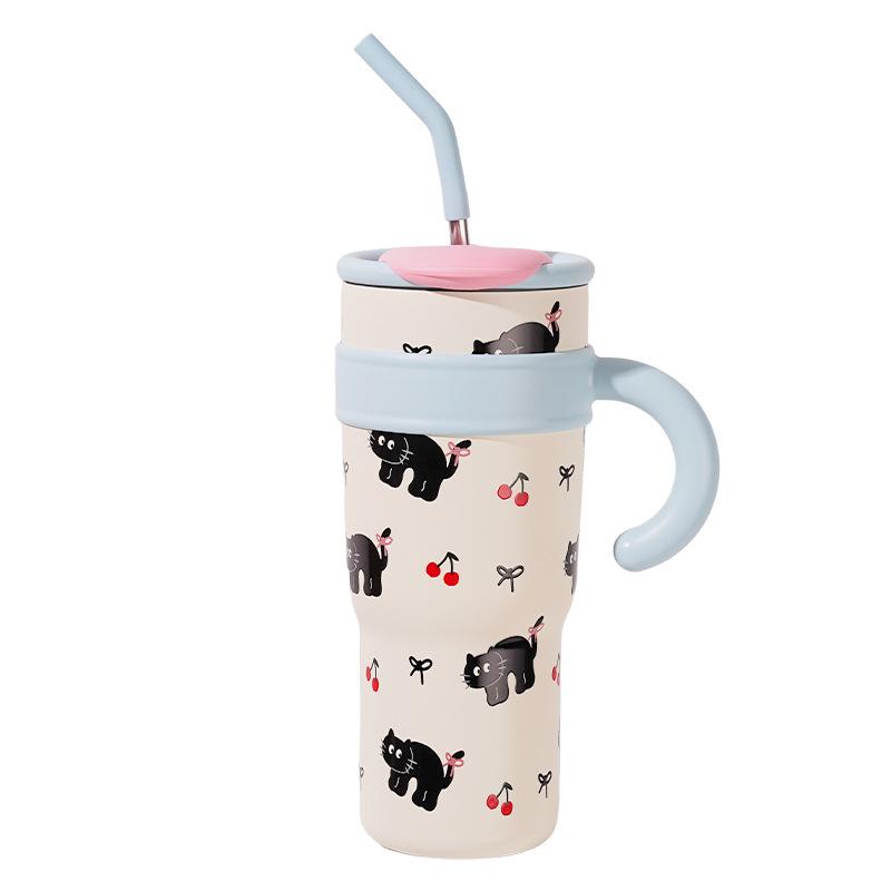 

1 шт. 1000 мл/35 унций стакан с ручкой розовая бутылка для воды из нержавеющей стали термос портативный вакуумный изолированный стакан для девочек рождественские подарки Stainless steel