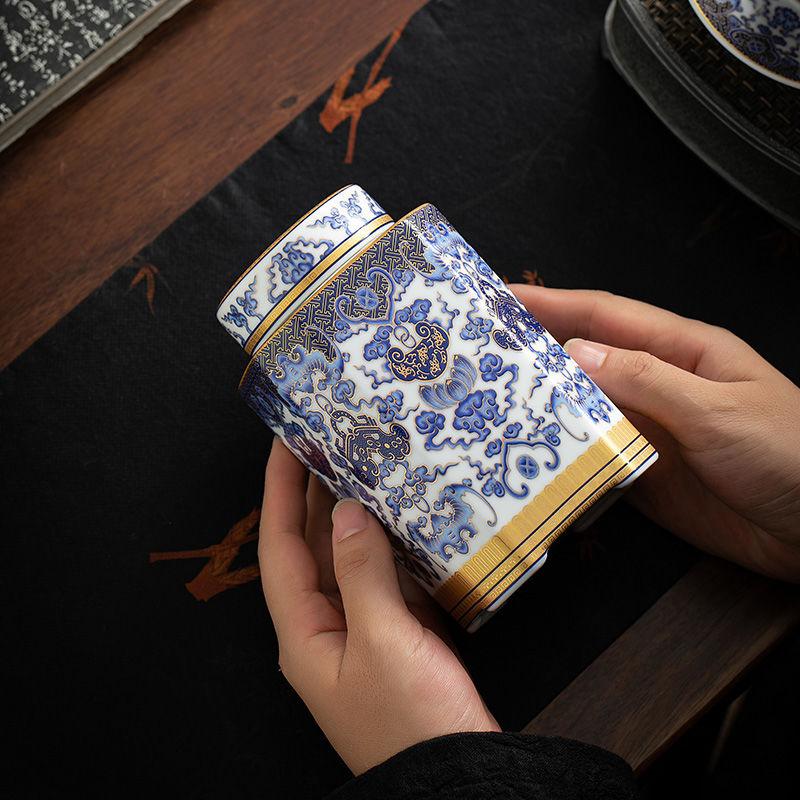 Blue and White Porcelain Tea Jar Color Ceramic Candy Jar Household Multifunctional Nuts Coffee Bean Medicinal Herb Storage Box