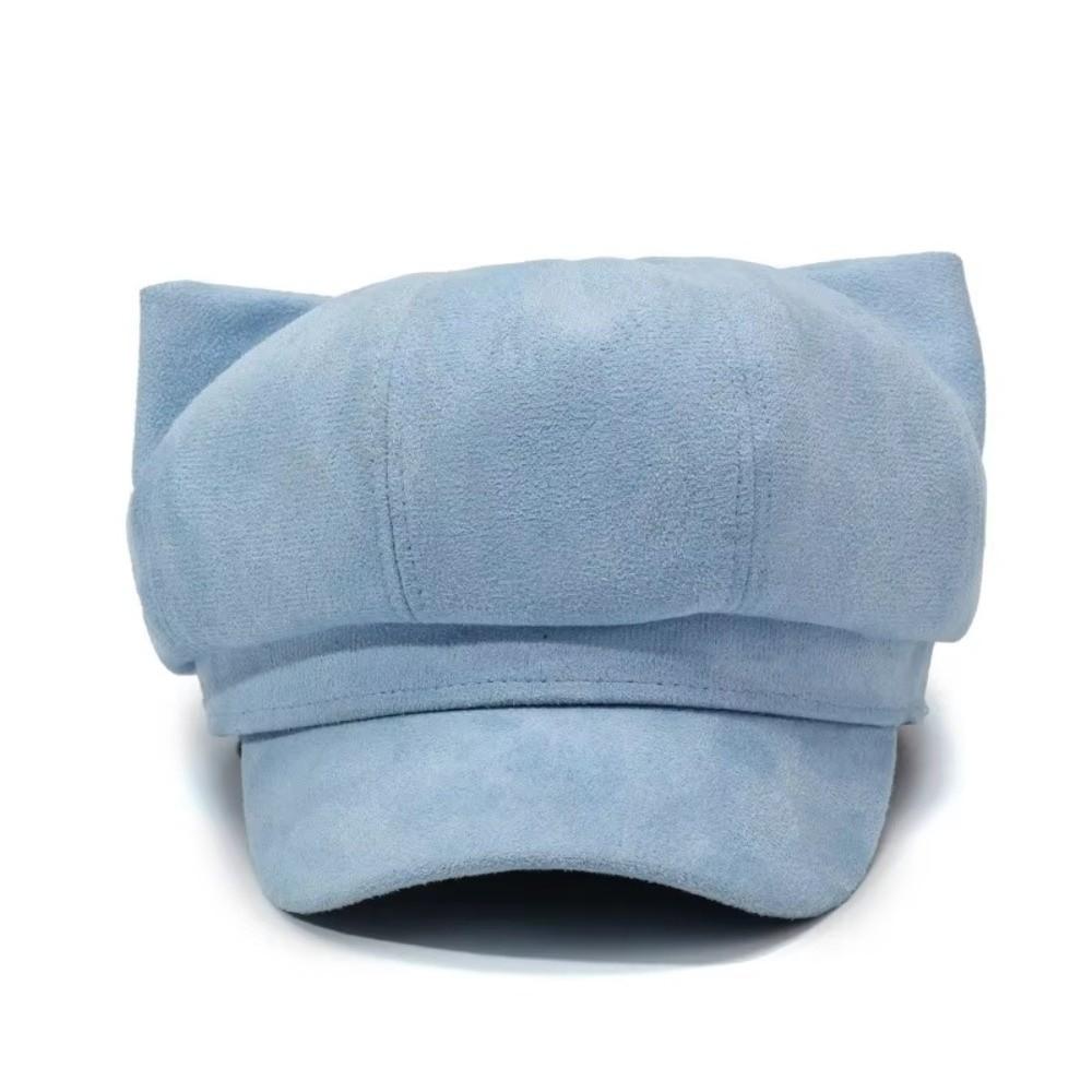 Adjustable Newsboy Cap Solid Color Octagonal Hat Casual Cat Ear Beret Women