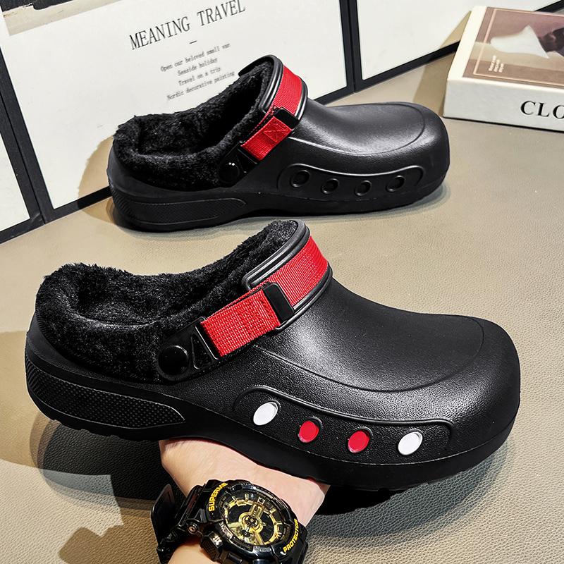 Head Cover Autumn Winter Waterproof Non-Slip Warm Hotel Special Work Shoes for Chefs Thickened Fluffy Cotton Slippers with