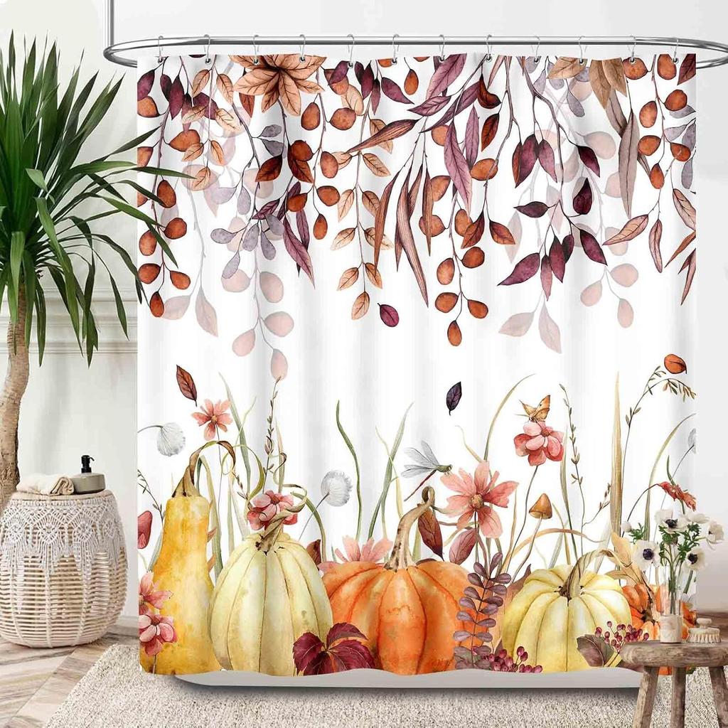 Christmas Shower Curtain,Winter Fireplace Xmas Trees Gifts Printed New Year Waterproof Fabric Bathroom Shower Curtain Set with