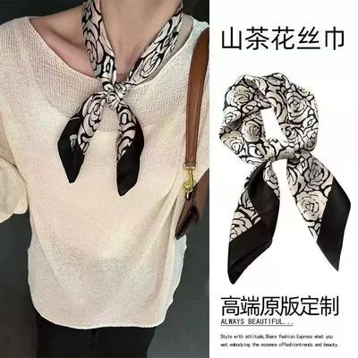 71 New Small Square Scarf Silk Scarf Black and White Striped Silk Scarf Women's New Professional Scarf Satin Scarf