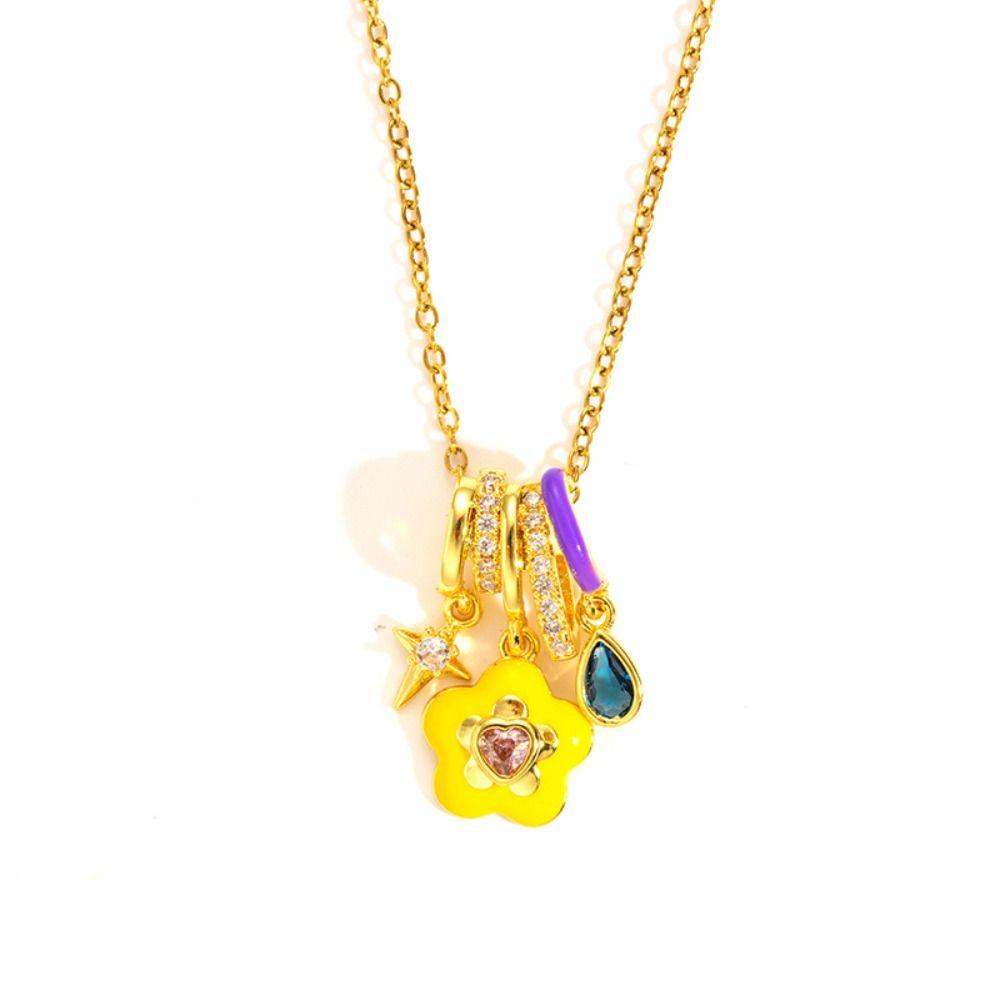 Colorful Ice Cream Necklace Stainless Steel Enamel Pendant Flower Zircon Necklace  Jewelry Gift