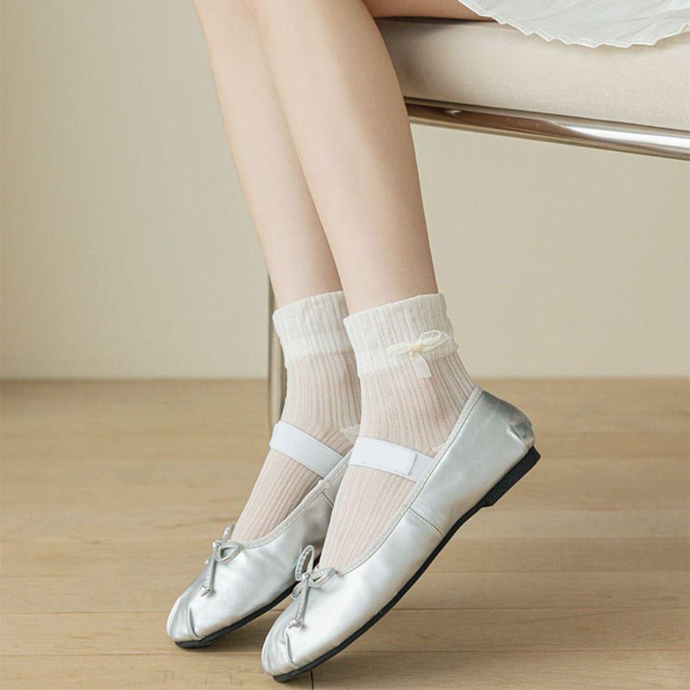 

Bowknot Balletcore Socks Breathable Smooth Hosiery Casual Bow Socks Women