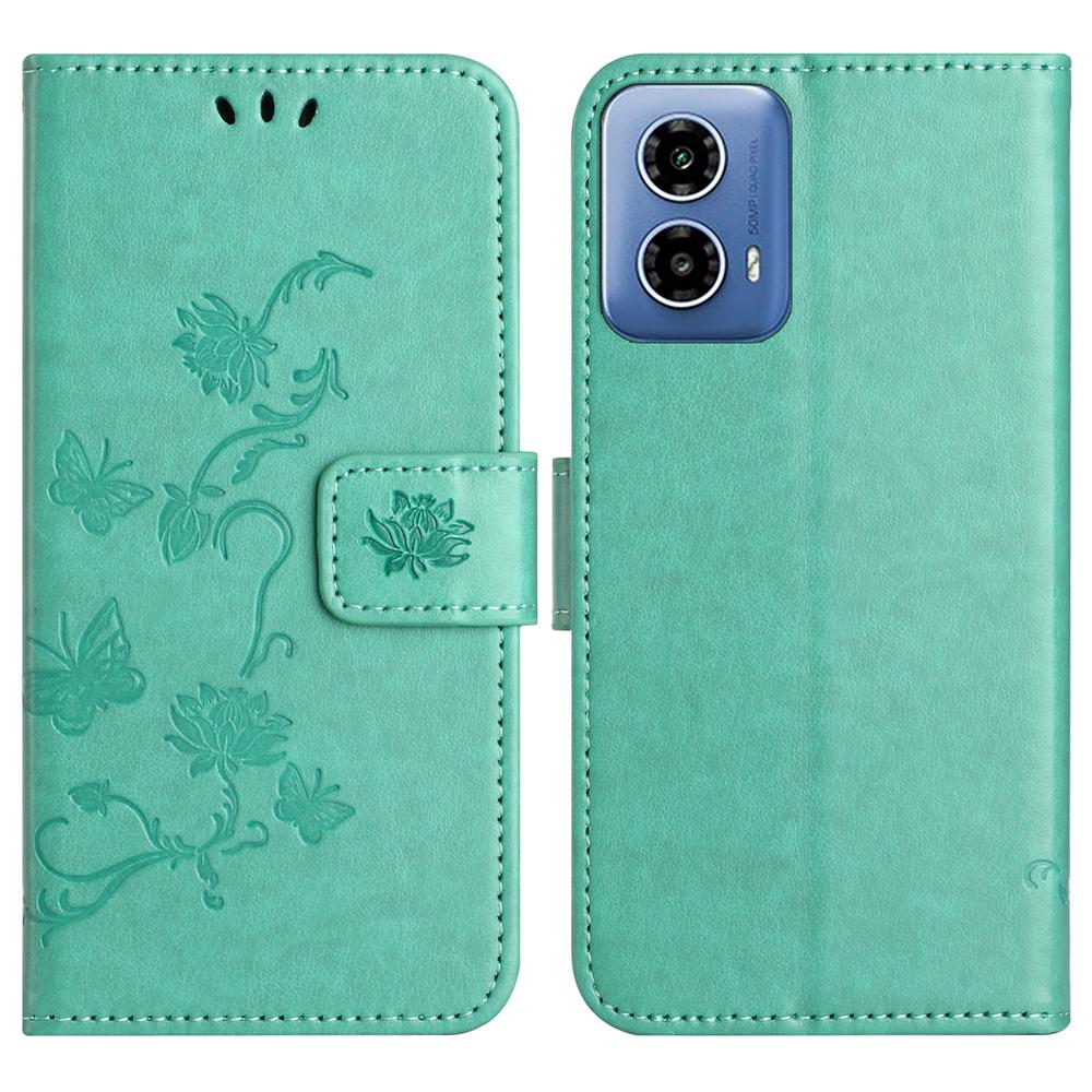 For Motorola Moto G35 5G Case Wallet Stand Imprinted Butterfly Flower PU Leather Phone Cover